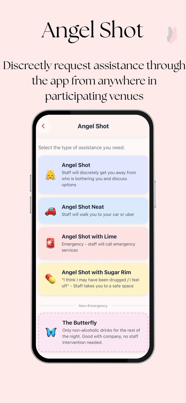 Angel Shot menu listing each variant and what staff will do for each